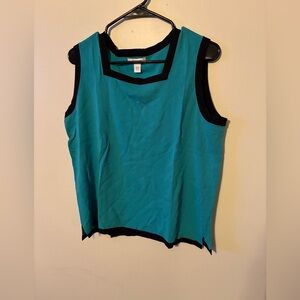 Dressbarn Teal Sleeveless Blouse with Black Trim – Size 18/20